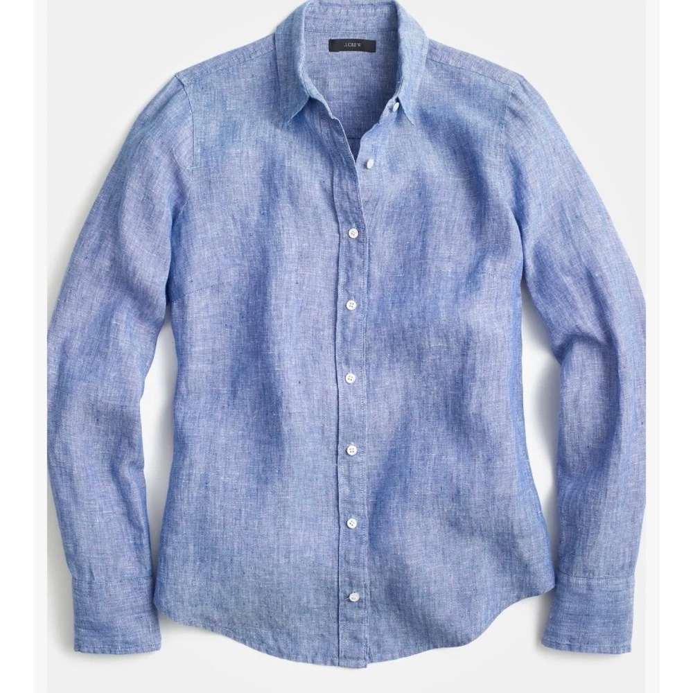 J.Crew Baird McNutt Irish Linen Shirt Womens 10 Blue Button Down Resort Coastal